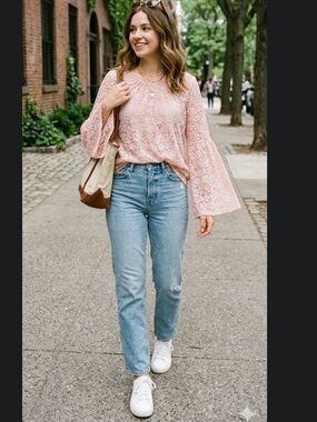 Mossimo Supply Co. Blush Pink Lace Peasant Blouse